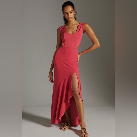 NWOT ANTHROPOLOGIE MAEVE CUT-OUT RUFFLED MAXI DRESS - Picture 1 of 5